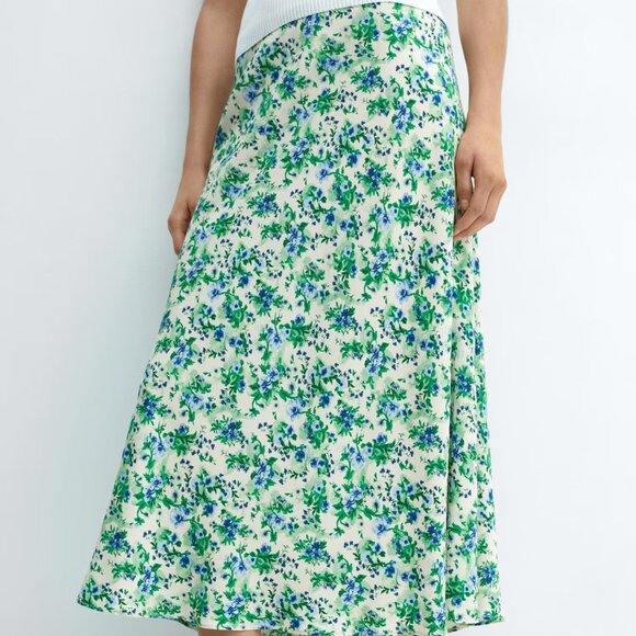 Mango Floral Printed Satin Skirt/NWT/S-M - Picture 2 of 14